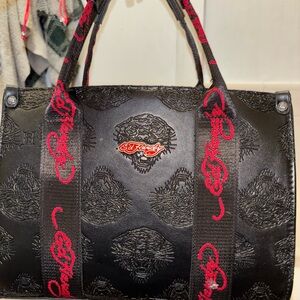 Ed Hardy Black Tote with Red Accents